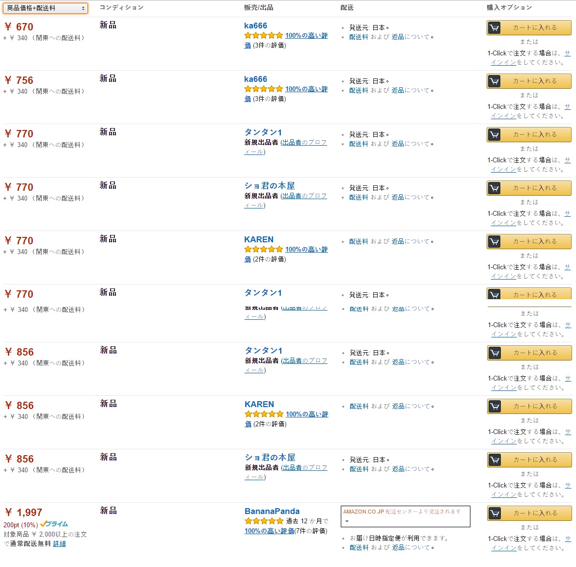 Multiple sellers on Amazon Japan Listing
